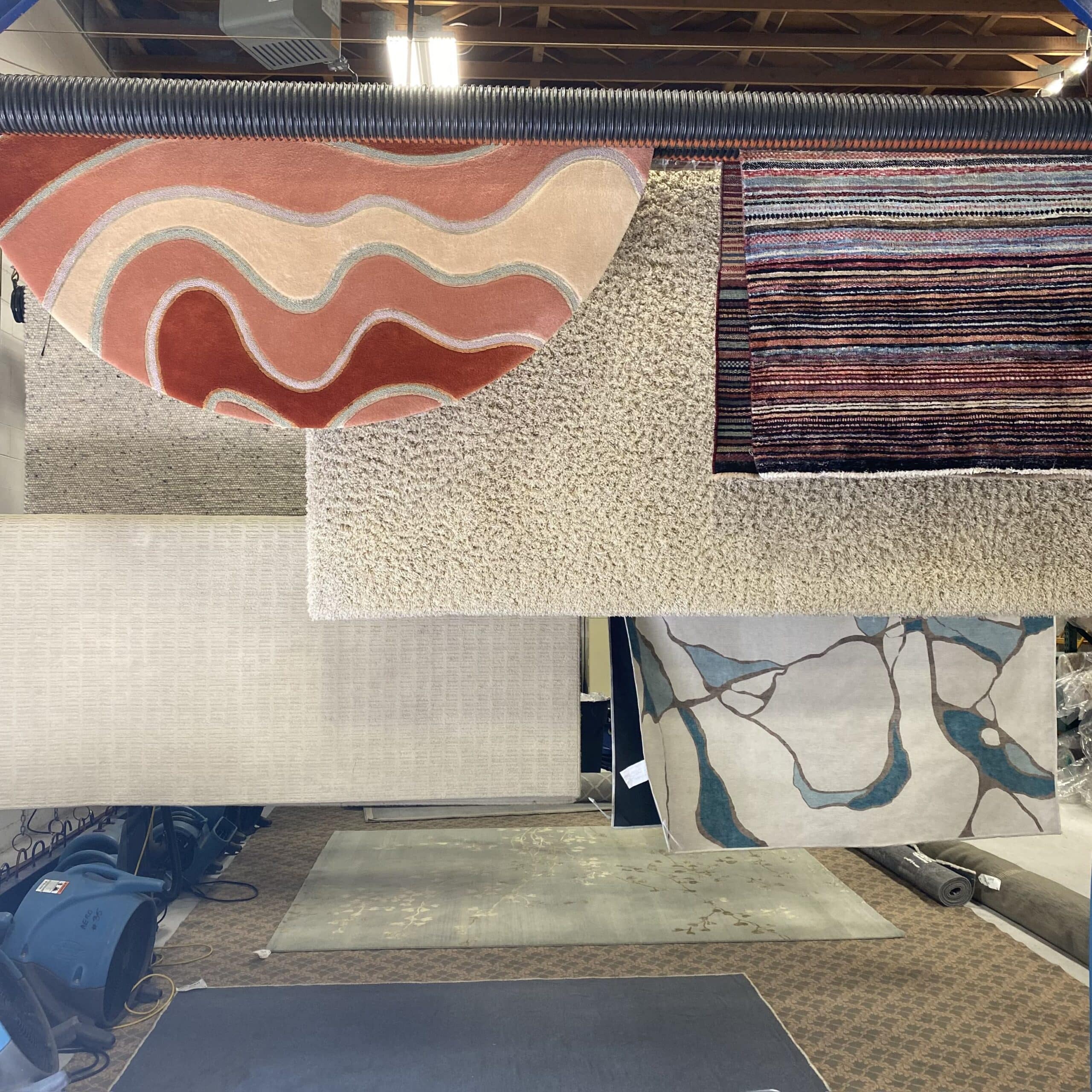 area rug drying in rug plant